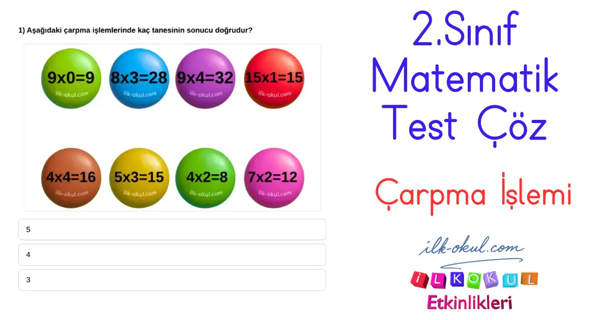 Çarpma İşlemi Testi 2. Sınıf Matematik